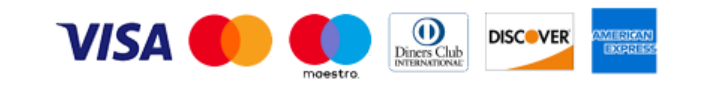 Visa, Mastercard, Maestro, Diners Club International, Discover, American Express